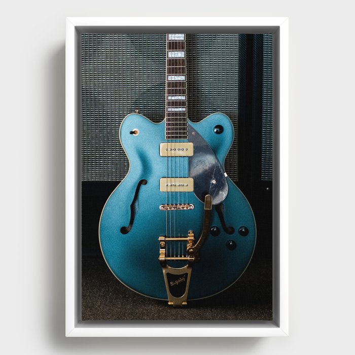 Blue western guitar | Guitar Framed art print | instrument photography Framed Canvas