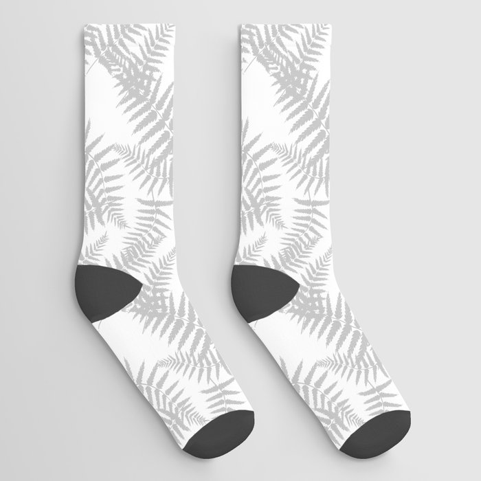 Light Grey Silhouette Fern Leaves Pattern Socks