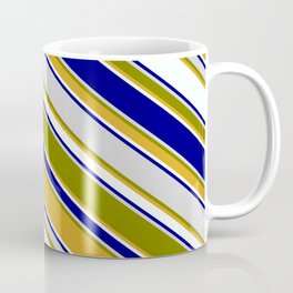 [ Thumbnail: Colorful Light Gray, Green, Goldenrod, Mint Cream, and Blue Colored Pattern of Stripes Coffee Mug ]