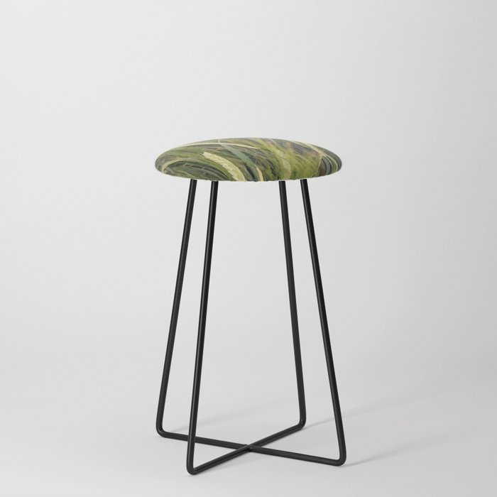 Green wheat field by the river agriculture landscape in the country Counter Stool