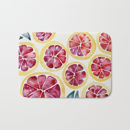 Sliced Grapefruits Watercolor Bath Mat