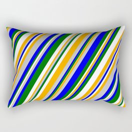 [ Thumbnail: Eyecatching Grey, Blue, Dark Green, White, and Orange Colored Stripes/Lines Pattern Rectangular Pillow ]