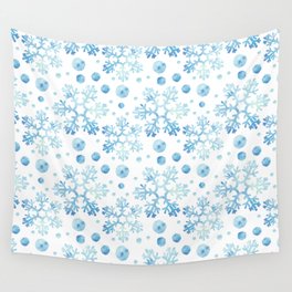 Christmas Pattern Watercolor Blue Snowflake Bauble Wall Tapestry