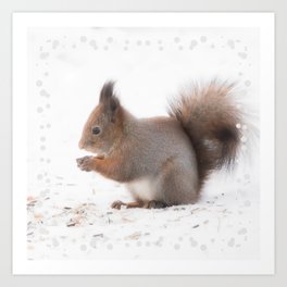 Squirrel And Lunch Pause Winter Scene #decor #society6 #buyart Art Print
