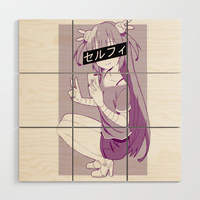 Selfie Sad Japanese Anime Aesthetic Wood Wall Art By Poser Boy