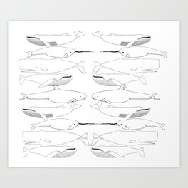 black and white whale illustrations Art Print