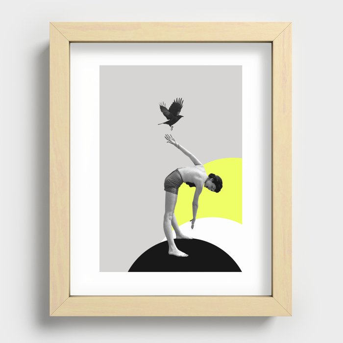 Woman and a Black Bird, Collage Art Recessed Framed Print