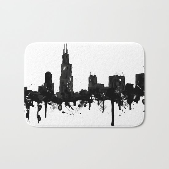 Watercolor Chicago Skyline Bath Mat