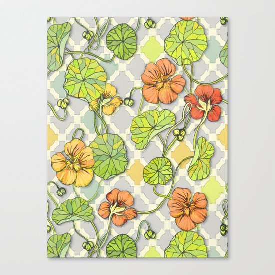 Climbing Nasturtiums in Lemon, Lime and Tangerine Canvas Print