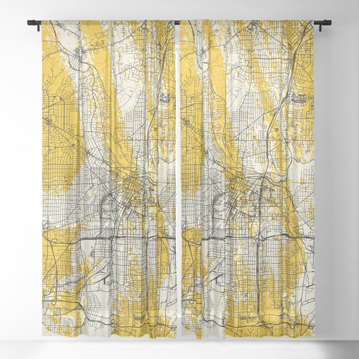 Akron USA - Yellow City Map Sheer Curtain