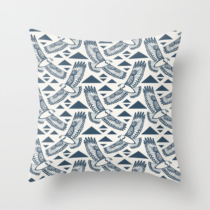 The Hawk's Flight_ Beige and Blue Throw Pillow