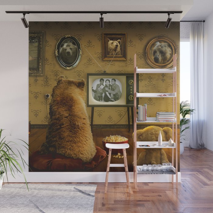 The Ancestors (father and son teddy bears watching tv) Wall Mural
