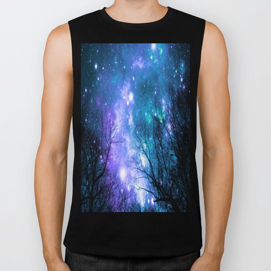 Black Trees Violet Teal Space Biker Tank