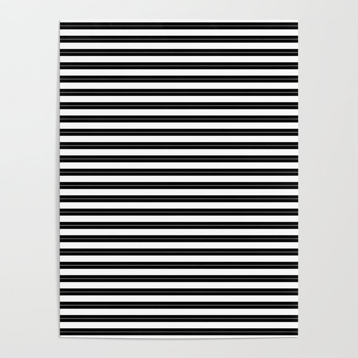 Small White and Jet Black Cabana Beach Bubble Stripes Poster