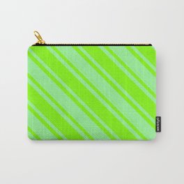 [ Thumbnail: Chartreuse and Green Colored Lines/Stripes Pattern Carry-All Pouch ]