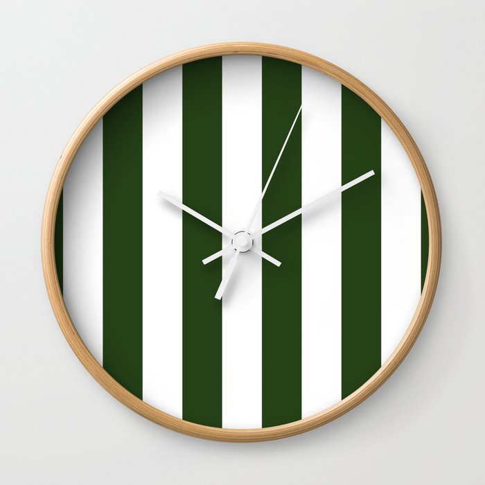 Large Dark Forest Green and White Circus Tent Stripes Wall Clock