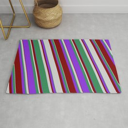 [ Thumbnail: Purple, Maroon, Light Gray, and Sea Green Colored Stripes Pattern Rug ]