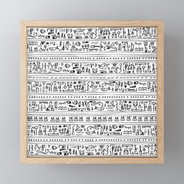 Egyptian lettering hand drawn mystery hieroglyphs childish seamless pattern vector illustration on white background Framed Mini Art Print