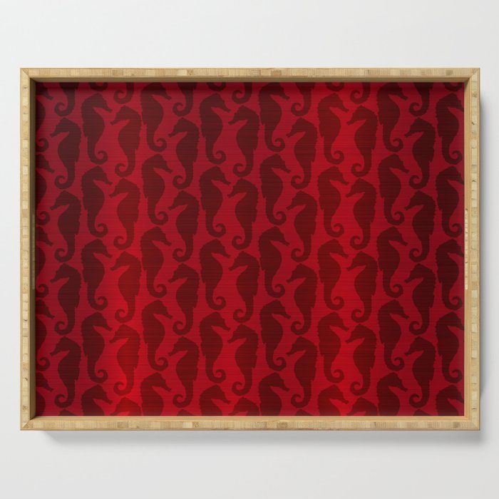 Red Silk Metallic Seahorse Modern Collection Serving Tray