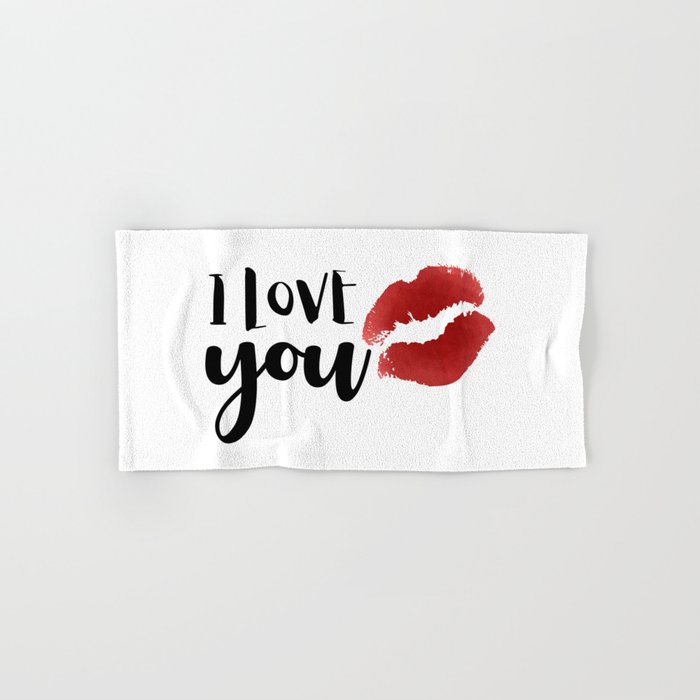 I Love You With A Kiss | Red Lips Hand & Bath Towel