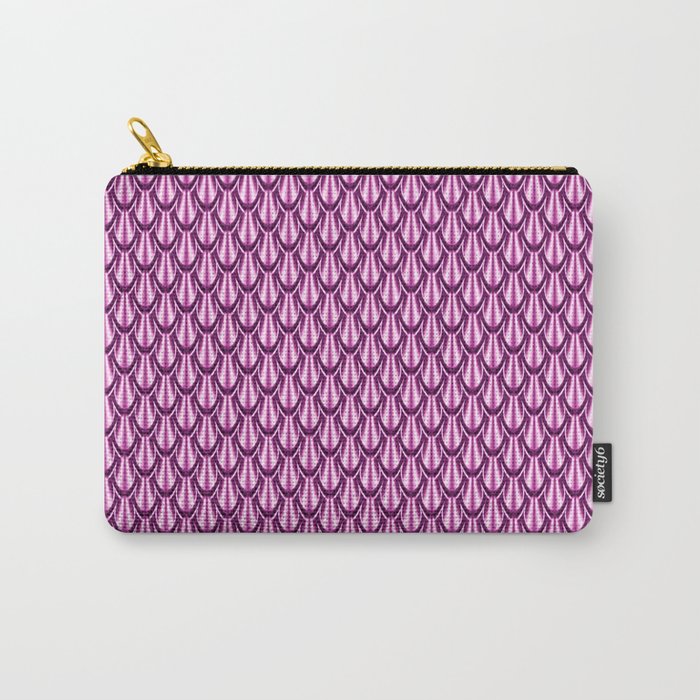 Gleaming Pink Metal Scalloped Scale Pattern Carry-All Pouch