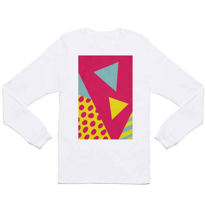 Pink Turquoise Geometric Pattern in Pop Art, Retro, 80s Style Long Sleeve T Shirt