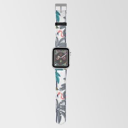 Retro vacation mode // white background highball green peacock blue and green grey palm trees oxford navy blue lines coral flamingos Apple Watch Band