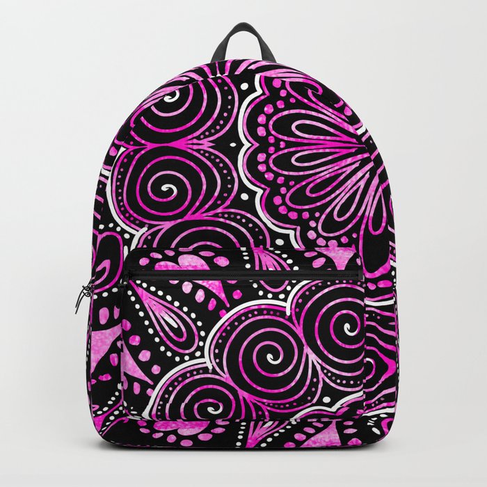 Twirly Purple Mandala with Pink Hearts Backpack