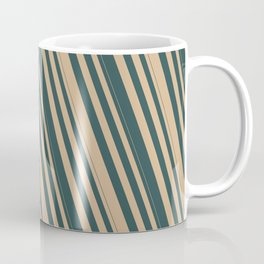 [ Thumbnail: Tan & Dark Slate Gray Colored Stripes/Lines Pattern Coffee Mug ]