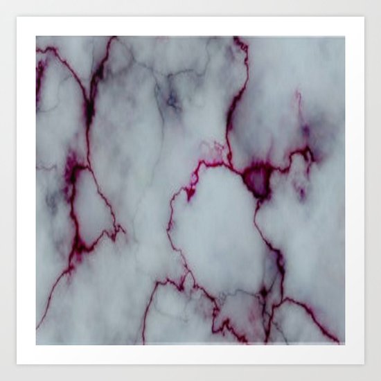 White with Maroon Marbling Art Print