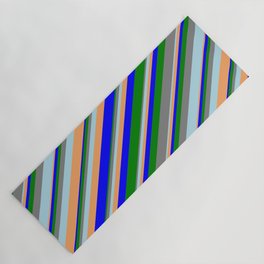 [ Thumbnail: Colorful Blue, Green, Grey, Light Blue, and Brown Colored Stripes Pattern Yoga Mat ]