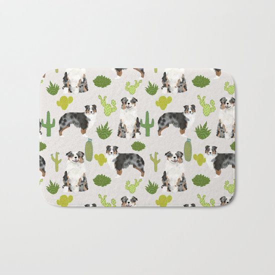 Australian Shepherd owners dog breed cute herding dogs aussie dogs animal pet portrait cactus Bath Mat