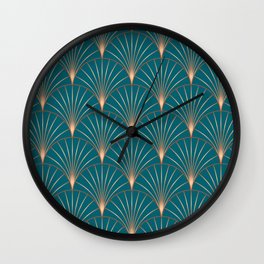 Vintage Art Deco Floral Copper & Teal Wall Clock
