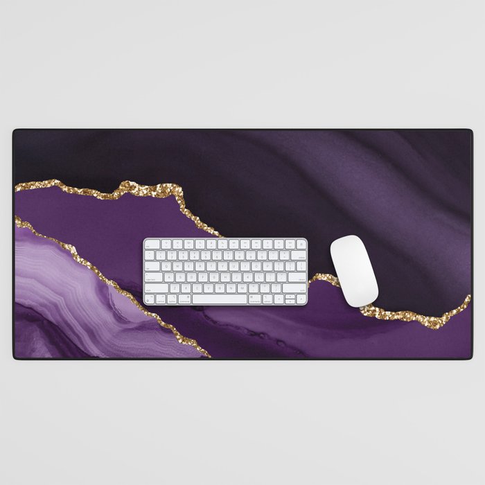 Purple & Gold Agate Texture 12 Desk Mat