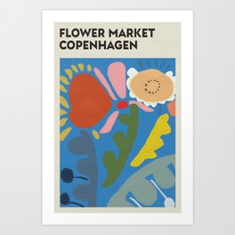 Flower Market Copenhagen Art Print | Wall Art, Red, Boho, Falowe Market, Flower Copenhagen, Contemporary, Graphicdesign, Blue, Modern, Typography 