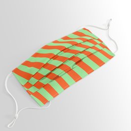 [ Thumbnail: Light Green and Red Colored Stripes/Lines Pattern Face Mask ]