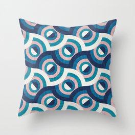 Here comes the sun // navy blue teal and blush pink 70s inspirational groovy geometric suns Throw Pillow