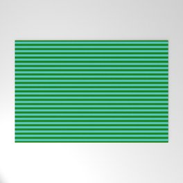 [ Thumbnail: Turquoise & Green Colored Striped Pattern Welcome Mat ]