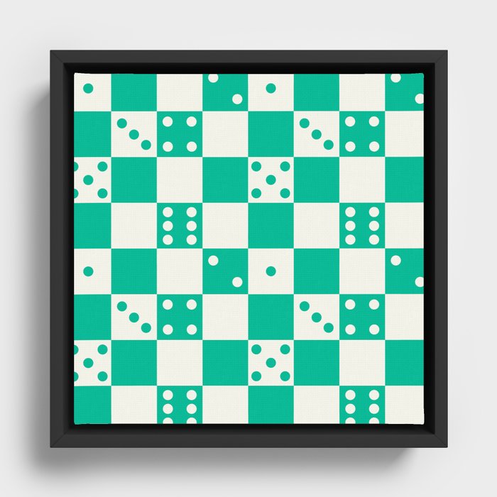 Checkered Dice Pattern (Creamy Milk & Fresh Mint Green Color Palette) Framed Canvas