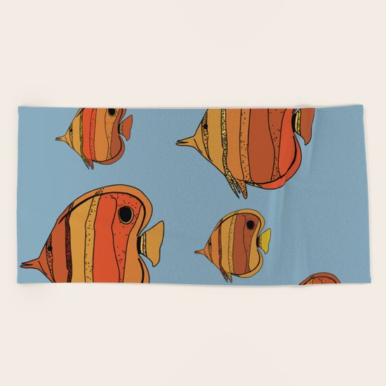 Orange Butterfly Fish Beach Towel