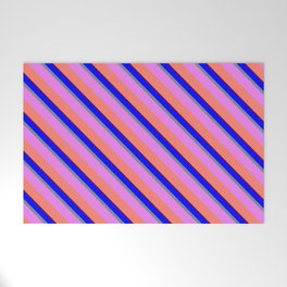 [ Thumbnail: Colorful Blue, Light Slate Gray, Violet, Salmon, and Maroon Colored Lines Pattern Welcome Mat ]