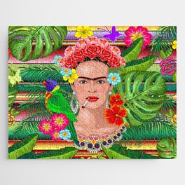 Frida Kahlo Floral Exotic Portrait Jigsaw Puzzle
