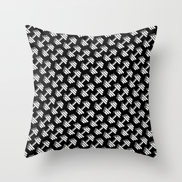 Dumbbellicious inverted / Black and white dumbbell pattern Throw Pillow