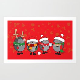 Christmas hedgehogs Art Print