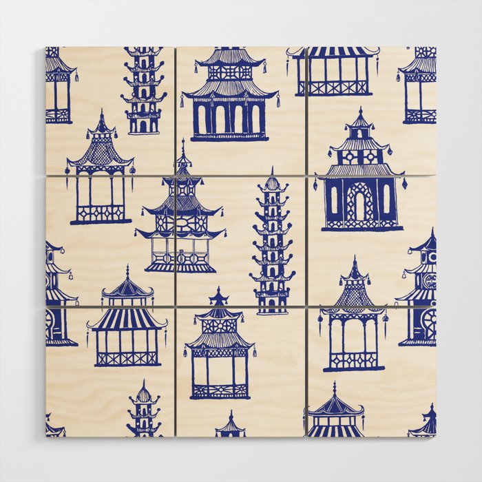 Chinoiserie Temple Pagodas Wood Wall Art