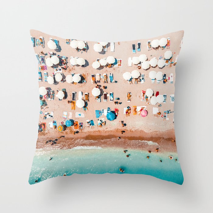 Aerial Drone Summer Beach Photography, Coastal Beach Print, Home Decor Aerial Photography, Ocean Aerial Beach Print, Pastel Beach, Summer Travel Beach Sea Throw Pillow