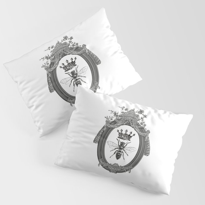 Queen Bee No. 2 | Vintage Bee with Crown | Black, White and Grey | Pillow Sham