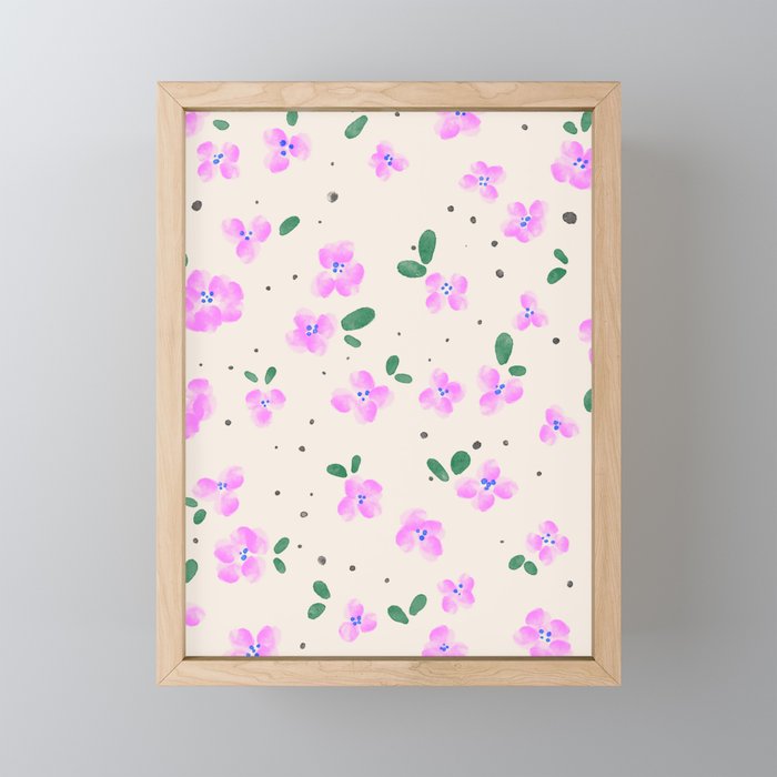 Vintage Floral Ditsy Pattern Framed Mini Art Print