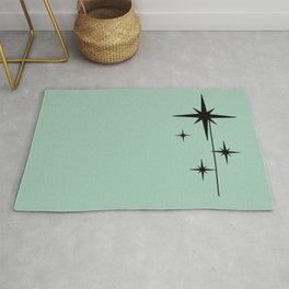 1950s Atomic Age Retro Starbursts in Aqua Mint and Black Area & Throw Rug