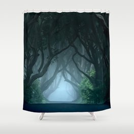 Cold foggy morning in Dark Hedges Shower Curtain